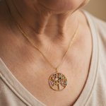 Personalised Tree of Life Design Necklace with 1-12 Birthstones Dainty Jewellery Mother's Day Birthday Gift for Mom and Grandma