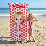 Personalizzato Cartoon Character Stripe Quick Dry Asciugamano da spiaggia e borsa con coulisse con nome Viaggio Compleanno Vacanze estive Regalo per bambini Famiglia
