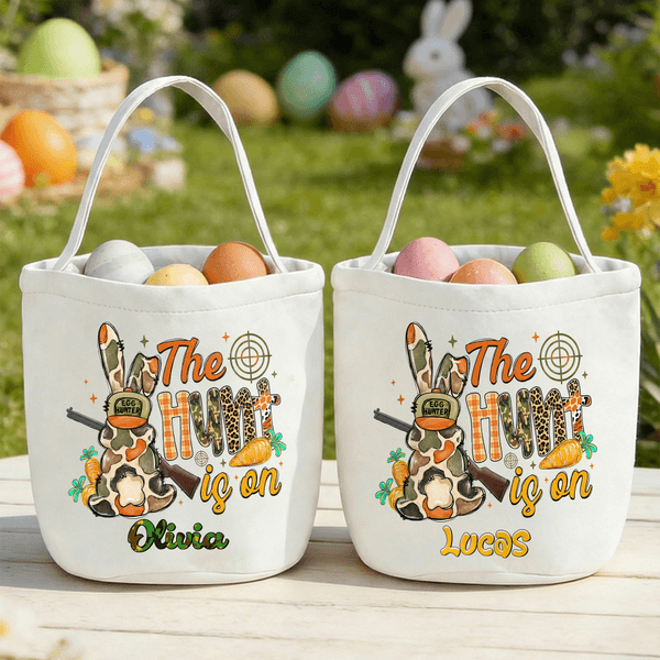 Personalized Cute Egg Hunter Bunny Easter Basket with Name Easter Party Eggs Hunting Gift for Kids