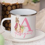 Personalised Cute Easter Peter Rabbit Bunny 12oz Enamel Mug with Initial and Name Christmas Back to School Birthday Gift for Kids