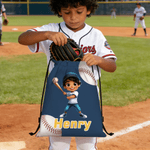 Personalised Cartoon Character Baseball Drawstring Bag with Name Birthday Game Day Gift for Kid Baseball Player