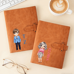 Personalised Cartoon Character PU Leather A5 Sketchbook Notebook Cover with Initial Name and Storage Pocket Birthday Gift for Office Workers