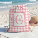 Personalizzato colorato Plaid Cross Stitch Design Initial Drawstring Bag con nome Attività all'aperto Beach Party Regalo di compleanno per gli amici della famiglia