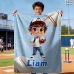 Personalized Cartoon Character Baseball Soft Throw Blanket with Name Living Room Decor Birthday Gift for Kid Baseball Player