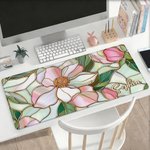 Personalized Retro Stained Glass Floral Mouse Pad Desk Mat with Name Office Birthday Gift for Women Coworkers Friends