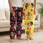 Personliga ansiktsfoton kärlekshjärta dragsko lång pyjamasbyxa med namn Alla hjärtans dag födelsedag jubileumsgåva för kvinnor män barn