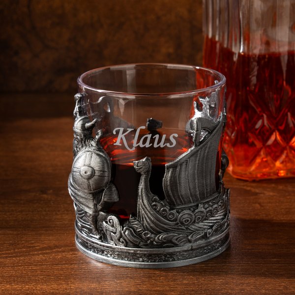 Bicchiere da whisky personalizzato in stile nordico vichingo da 10 once con base spessa e nome Regalo di compleanno per la festa del papà per uomini