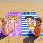 Personalizzato Cartoon Character Stripe Quick Dry Asciugamano da spiaggia e borsa con coulisse con nome Viaggio Compleanno Vacanze estive Regalo per bambini Famiglia
