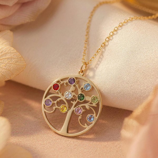 Personalisierte Baum des Lebens Design Halskette mit 1-12 Birthstones Dainty Schmuck Muttertag Geburtstag Geschenk für Mama und Oma