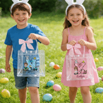 Personalised Cute Cartoon Character Initial Easter Gift Bag with Name and Bow Easter Party Gift for Children