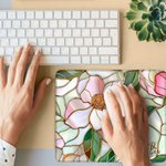 Personalized Retro Stained Glass Floral Mouse Pad Desk Mat with Name Office Birthday Gift for Women Coworkers Friends