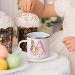 Personalised Cute Easter Peter Rabbit Bunny 12oz Enamel Mug with Initial and Name Christmas Back to School Birthday Gift for Kids