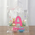 Gepersonaliseerd schattig Bunny initiaal Paasgeschenktasje met naam en strik Paasfeestgeschenk voor jongens meisjes