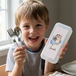 Personalised Cute Flower Animal Fork Spoon Knife 3 Pcs Cutlery Set with Name Back to School Easter Birthday Gift for Boys Girls
