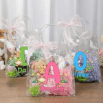 Gepersonaliseerd schattig Bunny initiaal Paasgeschenktasje met naam en strik Paasfeestgeschenk voor jongens meisjes