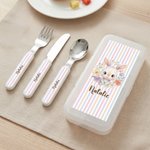 Personalised Cute Flower Animal Fork Spoon Knife 3 Pcs Cutlery Set with Name Back to School Easter Birthday Gift for Boys Girls