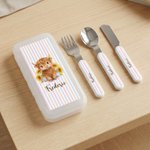 Personalised Cute Flower Animal Fork Spoon Knife 3 Pcs Cutlery Set with Name Back to School Easter Birthday Gift for Boys Girls