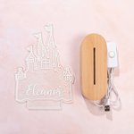 Personlig tecknad prinsessa slott namn akryl LED nattlampa med träbas heminredning födelsedag barndag present till döttrar flickor
