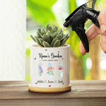 Personalised Birth Flower Plant Ceramic Pot and Bamboo Base with Name Mother's Day Gift for Grandma Mommy