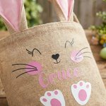 Personalised Cute Bunny Design Jute Bucket Basket with Name and Bunny Ears Easter Egg Hunting Easter Party Favors Gift for Kids Toddlers