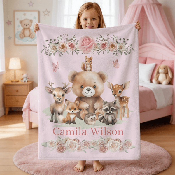 Henkilökohtainen söpö Floral Jungle Animal Monivärinen pehmeä heittää peitto nimi Home Decor Päivittäinen käyttö syntymäpäivälahja lapsille