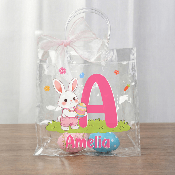 Sac cadeau transparent avec nom et initiales pour les garçons et les filles pour Pâques.