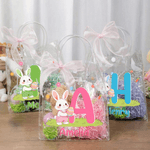 Personalised Pink Bow Cute Rabbit Easter Egg Transparent Gift Bag with Name and Initial Daily Use Easter Gift for Boys Girls Children