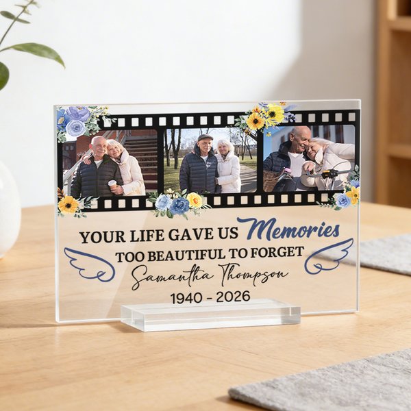 Personalised Photo Square Acrylic Plaque with Name and Date Bookshelf Display Memorial Day Gift for Those Who Has Lost a Loved One