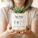 Personalised Birth Flower Plant Ceramic Pot and Bamboo Base with Name Mother's Day Gift for Grandma Mommy