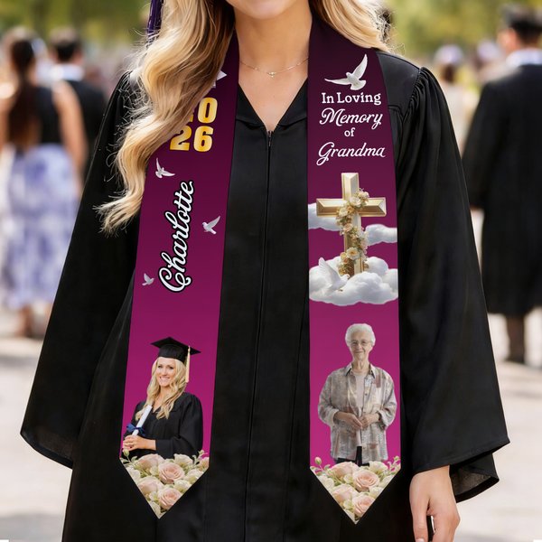 Personalised Peace Dove and Cross Design Gradient Colour Graduation Sash with Name and Photo Graduation Celebration Gift for Class of 2026 Graduates