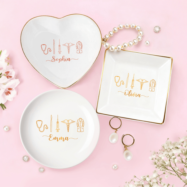 Personalised Healthcare Theme Ceramic Trinket Jewellery Dish with Name Nurses' Day Birthday Gift for Medical Staff