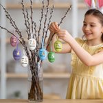 Personalizado lindo conejito pollito multicolor plástico colgante Pascua huevo adornos con nombre paquete de 12 piezas casa exterior decoración Pascua regalo para niños familia