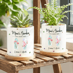 Personalised Birth Flower Plant Ceramic Pot and Bamboo Base with Name Mother's Day Gift for Grandma Mommy