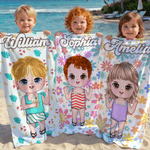 Personalizzato Personaggio dei cartoni animati Asciugatura rapida asciugamano da spiaggia in microfibra e borsa con coulisse con nome Regalo estivo per la festa in spiaggia per la famiglia e gli amici