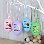 Personalizado lindo conejito pollito multicolor plástico colgante Pascua huevo adornos con nombre paquete de 12 piezas casa exterior decoración Pascua regalo para niños familia