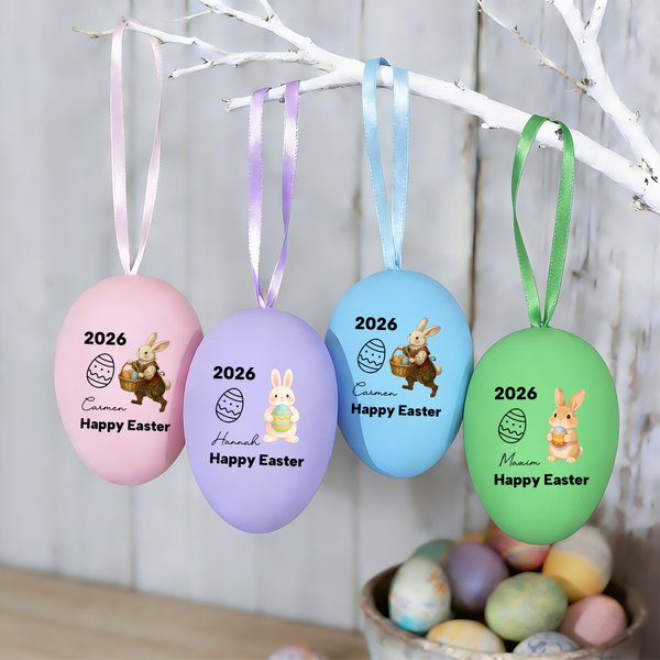 Personalised Cute Bunny Chick Multicolour Plastic Hanging Easter Egg Ornaments with Name Pack of 12 Pcs Home Outside Decor Easter Gift for Kids Family