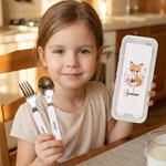 Personalised Cute Flower Animal Fork Spoon Knife 3 Pcs Cutlery Set with Name Back to School Easter Birthday Gift for Boys Girls