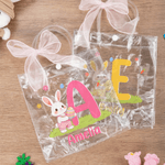 Personalised Pink Bow Cute Rabbit Easter Egg Transparent Gift Bag with Name and Initial Daily Use Easter Gift for Boys Girls Children