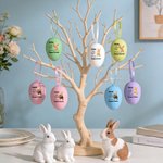 Personalizado lindo conejito pollito multicolor plástico colgante Pascua huevo adornos con nombre paquete de 12 piezas casa exterior decoración Pascua regalo para niños familia