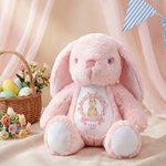 Personalised Wreath Bow Rabbit Design Stuffed Bunny Plush Toy with Name and Year First Easter Baby Shower Gift for Babies Kids