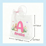 Gepersonaliseerd schattig Bunny initiaal Paasgeschenktasje met naam en strik Paasfeestgeschenk voor jongens meisjes