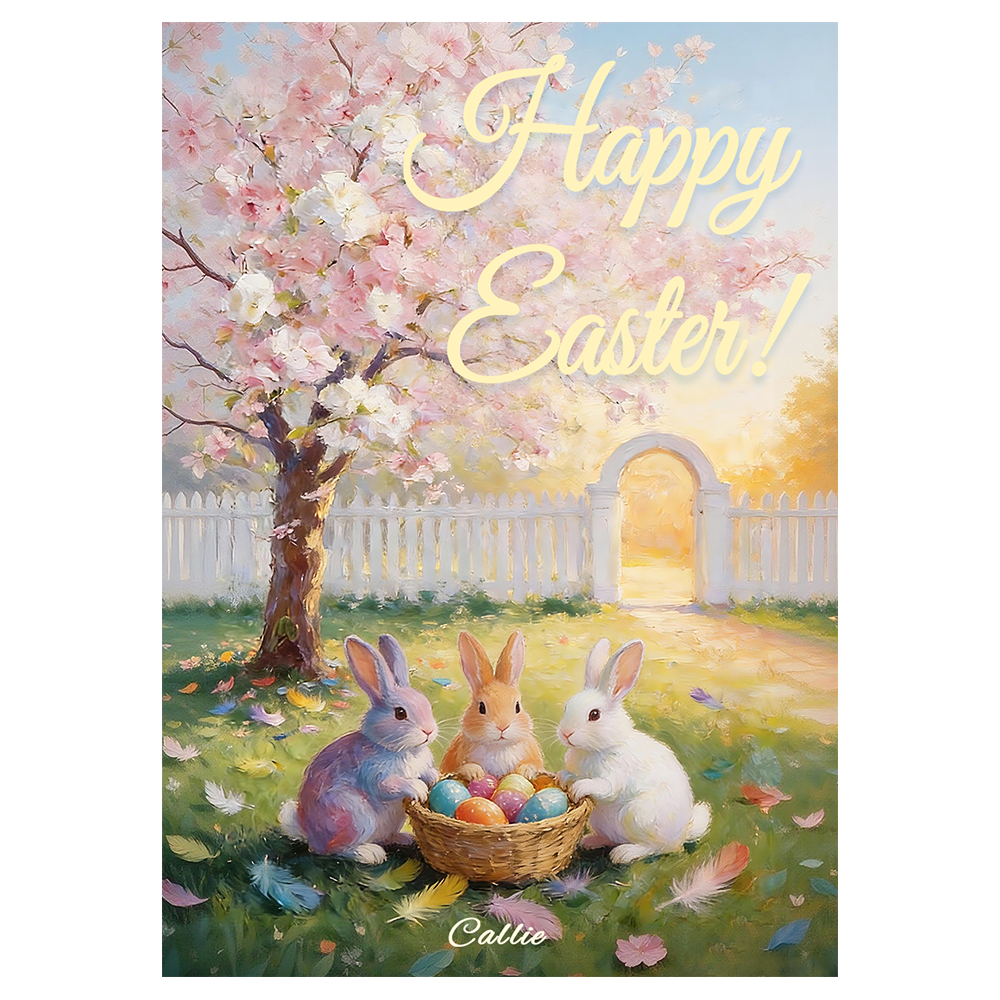 Oil-Paint Bunny Trio Easter Ecard