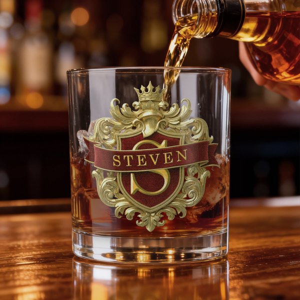 Gepersonaliseerd Old Fashioned whiskyglas van 295 ml met retro Logo initiaal en naam verjaardagscadeau voor mannen bartenders en whiskyliefhebbers