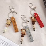 Personalized Highland Cow PU Leather Beaded Keychain with Engraved Name and Text Daily Use Birthday Gift for Women Highland Cow Lover