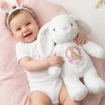 Personalised Wreath Bow Rabbit Design Stuffed Bunny Plush Toy with Name and Year First Easter Baby Shower Gift for Babies Kids