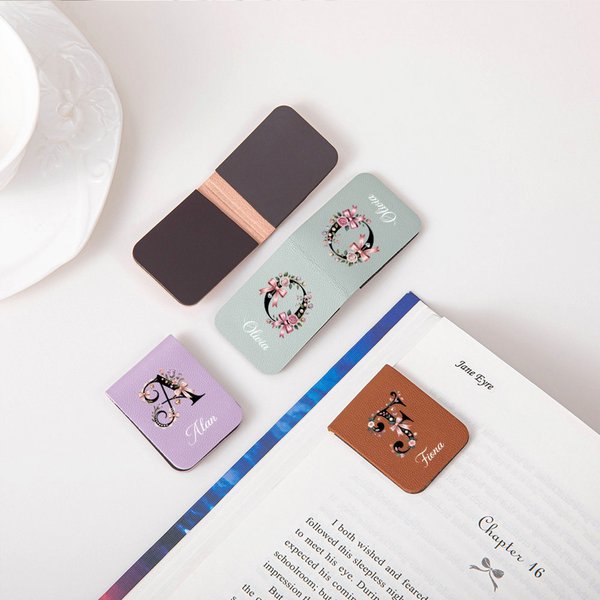 Personalizzato fiore rosa fiocco magnetico PU cuoio segnalibro clip con nome lettura accessori regalo di compleanno per gli amanti del libro