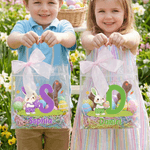 Personalised Pink Bow Cute Rabbit Easter Egg Transparent Gift Bag with Name and Initial Daily Use Easter Gift for Boys Girls Children
