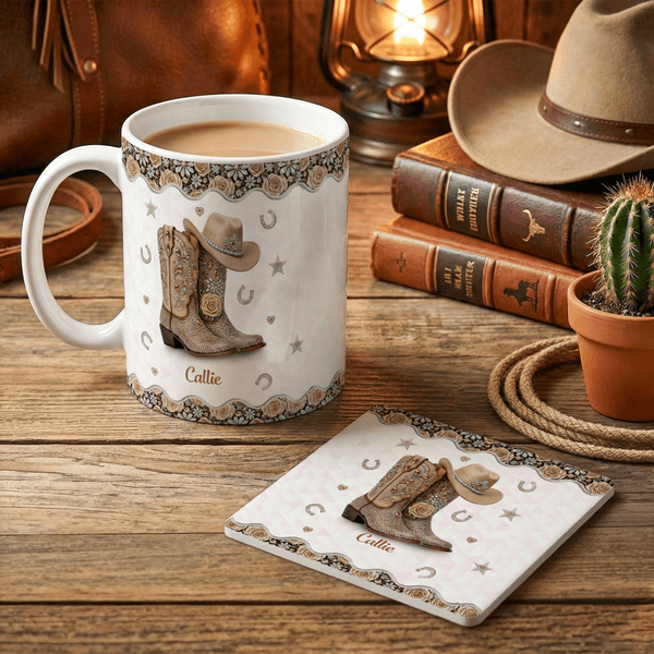 Personalized Lady's Boots Mug Multicolor 11/15 oz Ceramic Mug with Name and Coaster Daily Use Birthday Gift for Women Horse Owners