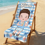 Personalised Cartoon Character Quick Dry Microfiber Beach Towel and Drawstring Bag Set with Name Summer Holiday Beach Party Gift for Family Friends