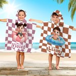 Personalizada 3D Cartoon Character Swim Ring Plaid Soft Hooded Beach Towel with Name Travel Essentials Summer Vacation Birthday Gift for Boys Girls